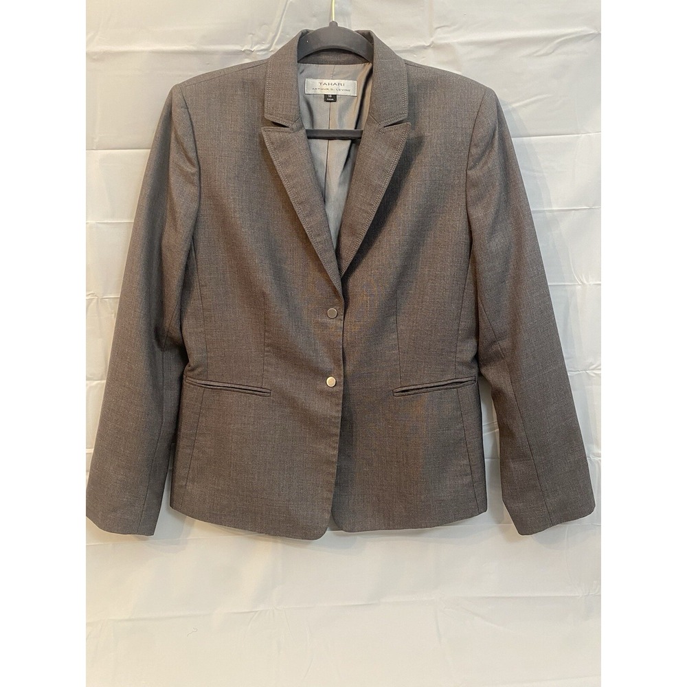 Tahari‎ Arthur S Levine Blazer Womens Sz 10 Gray Jacket  2 Snap Closure